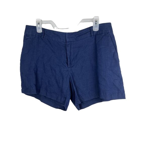 Willi Smith Linen Shorts Size 8 Navy Blue Mid-Rise 5" Inseam Slash Pockets - Picture 1 of 6